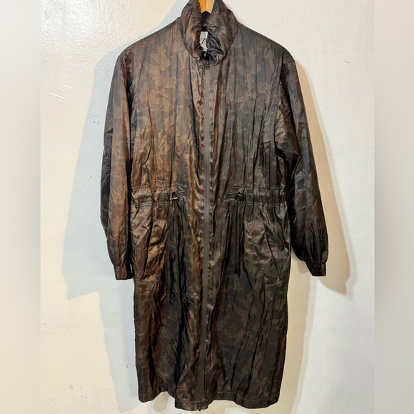 ZARA Camouflage Long Parka Coat Jacket Size M Green Camo Full Zip Pockets - Picture 1 of 7